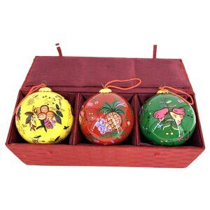 Pierre Deux French Country Christmas Ornaments Glass Boxed Set of 3 Fruit 2.5"